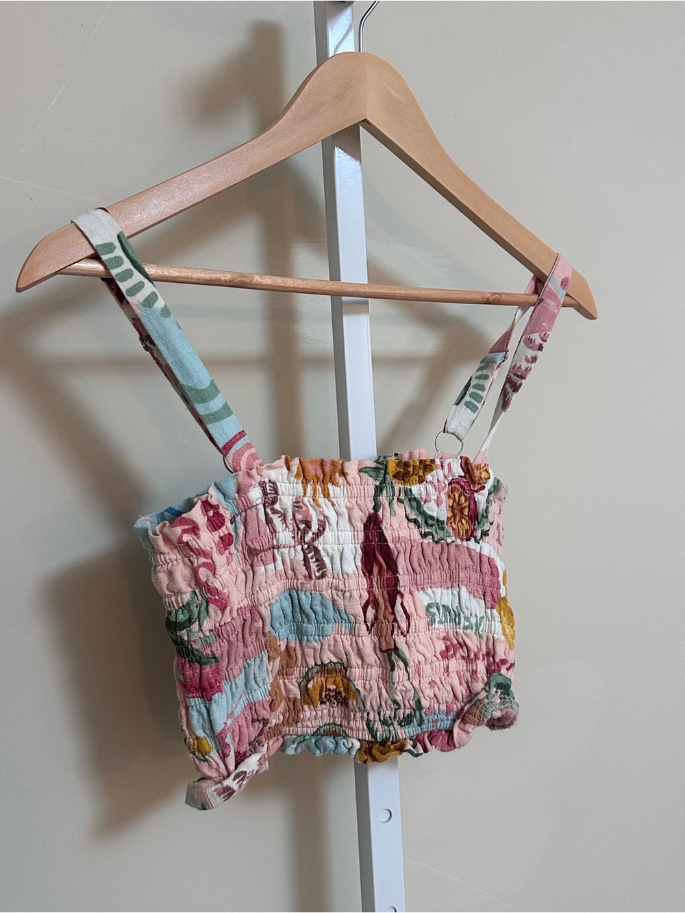 Paper Heart Floral Smocked Linen Blend Crop Top Size M Cottagecore Resort - Picture 1 of 5
